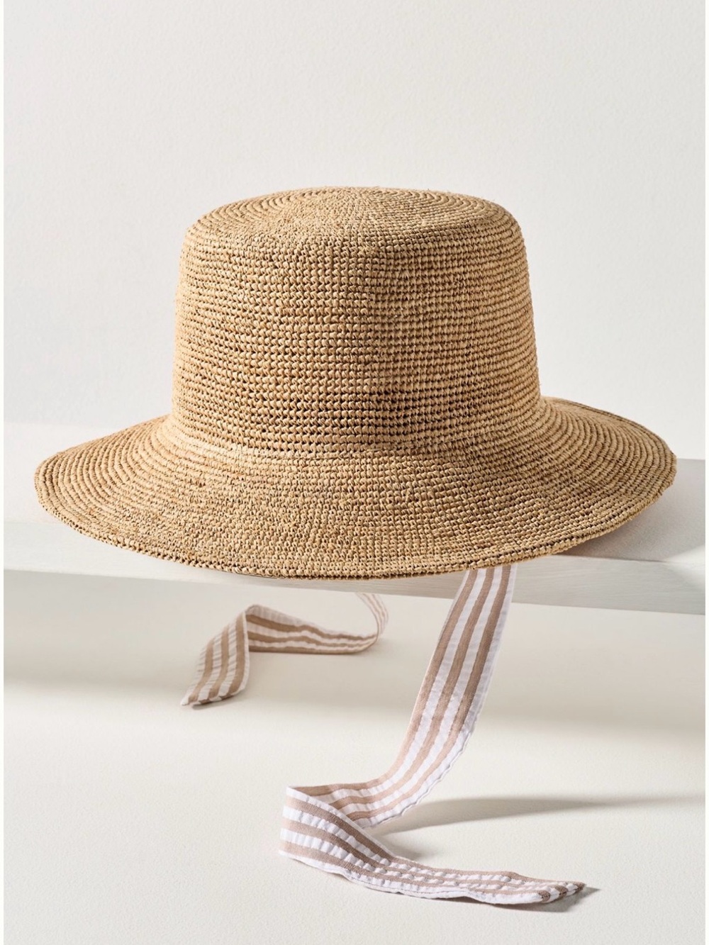 Wyeth Crochet Raffia Bucket Hat NWT- Natural